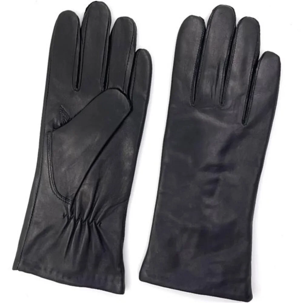 New Luxury Italian Soft Genuine Leather Gloves Cashmere Lined Black for Women
